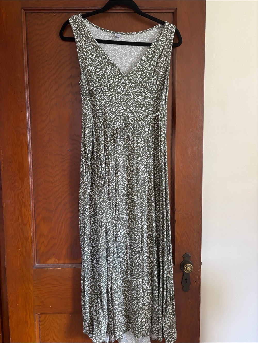 Old Navy Olive Green & White Floral V-Neck Maxi Dress